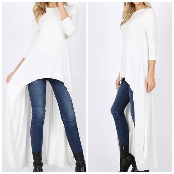 Callie Flow: Hi Low Ivory White Tunic Top - Picture 3 of 4